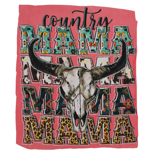 Country MAMA Stacked DTF Transfer with Cow Print & Turquoise